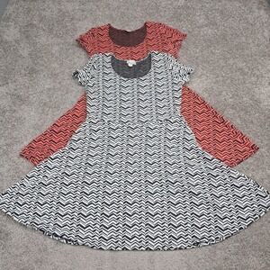 Allison Brittney Womens Chevron Fit and Flare Skater Dress 2 Pack Black Coral XL